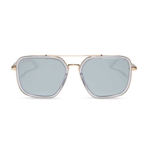 jordan - gold + clear crystal temple tips + silver mirror sunglasses