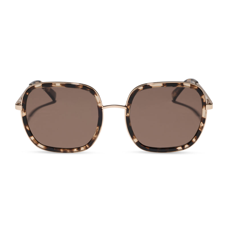 diff eyewear featuring the josie square sunglasses with a espresso tortoise frame and brown polarized lenses front view