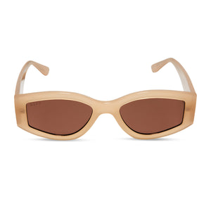 diff eyewear kai square sunglasses with a milky nude frame and brown lenses front view