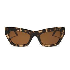 diff eyewear katarina cat eye sunglasses with a espresso tortoise acetate frame and brown lenses front view