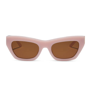 diff eyewear featuring the katarina cateye sunglasses with a pink velvet frame and brown lenses front view