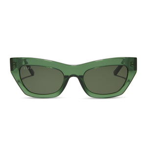 diff eyewear featuring the katarina cat eye sunglasses with a sage green crystal frame and g15 lenses front view