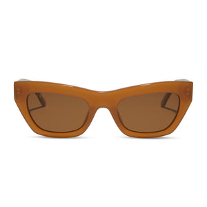 diff eyewear featuring the katarina cateye sunglasses with a salted caramel frame and brown polarized lenses front view