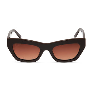 diff eyewear featuring the katarina cat eye sunglasses with a truffle acetate frame and brown gradient lenses front view