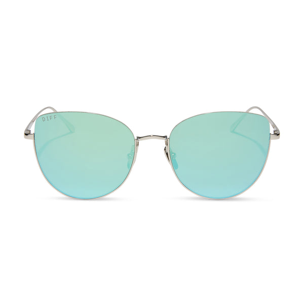 kinsley - silver + aquatic awe mirror sunglasses