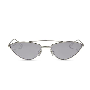adrienne bailon x diff eyewear featuring the l.e.s. cat eye sunglasses with a silver metal frame and chrome mirror lenses front view