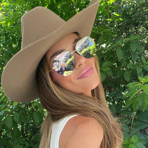 Lenox Aviator Sunglasses | Brushed Gold & Cherry Blossom Mirror