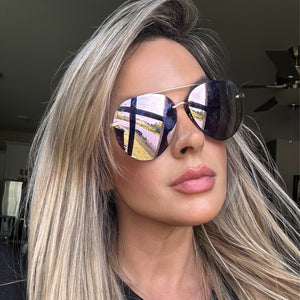 Lenox Aviator Sunglasses | Brushed Gold & Cherry Blossom Mirror