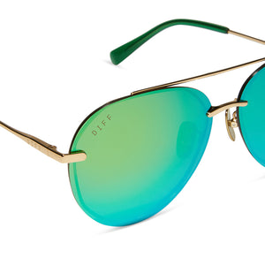 NEW- DIFF Gold Frame Mirrored Green Lens Cat-Eye Sunglasses Lenox Aviator Sunglasses | Gold & Green Mirror | DIFF Eyewear main image 2
