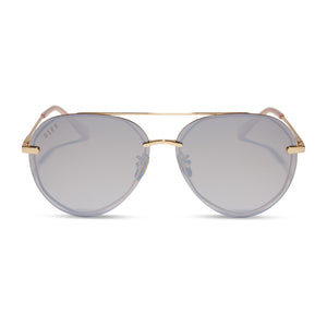 diff eyewear lenox aviator sunglasses with a gold metal frame and taupe rose gradient flash polarized lenses front view