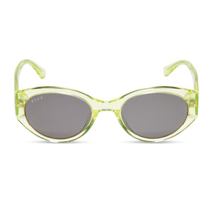 diff eyewear featuring the linnea oval sunglasses with a citrine acetate frame and grey lenses front view