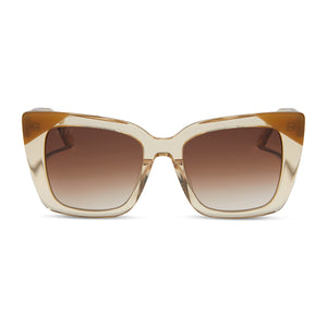 diff eyewear featuring the lizzy square sunglasses with a honey crystal frame and brown gradient lenses front view