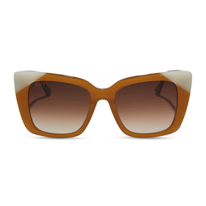 diff eyewear featuring the lizzy square sunglasses with a salted caramel frame and brown gradient lenses front view