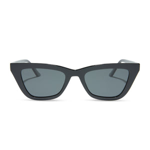 diff eyewear x madi nelson the noah cat eye sunglasses with a black frame and grey polarized lenses front view