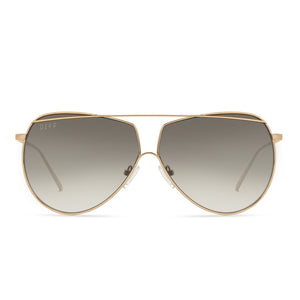 diff eyewear maeve oversized aviator sunglasses with a gold metal frame and g15 gradient lenses front view