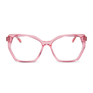 diff eyewear featuring the maisie cateye glasses with a candy pink crystal frame and prescription lenses front view