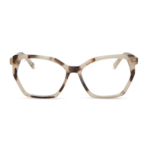 diff eyewear featuring the maisie cateye sunglasses with a cream tortoise frame and prescription lenses front view