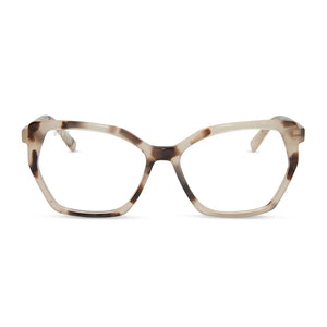 diff eyewear featuring the maisie cateye glasses with a cream tortoise frame and prescription lenses front view