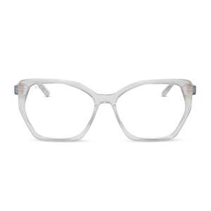 diff eyewear featuring the maisie cateye glasses with a opalescent pink frame and prescription lenses front view
