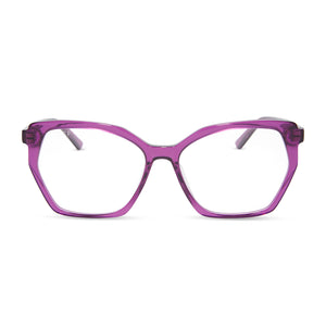diff eyewear featuring the maisie cateye sunglasses with a posh purple crystal frame and prescription lenses front view