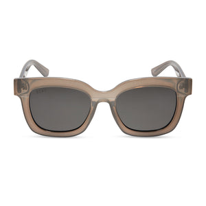 diff eyewear makay square sunglasses with a milky grey frame and solid grey lenses front view