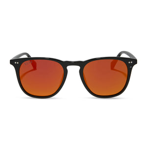 diff eyewear maxwell square sunglasses with a black frame and sunset mirror lenses front view