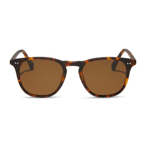 diff eyewear featuring the maxwell square sunglasses with a matte rich tortoise frame and brown polarized lenses front view