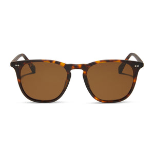 diff eyewear featuring the maxwell xl square sunglasses with a matte rich tortoise frame and brown polarized lenses front view