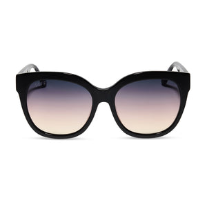 diff eyewear featuring the maya round sunglasses with a black acetate frame and twilight gradient lenses front view