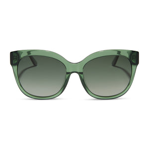 diff eyewear featuring the maya round sunglasses with a sage green crystal frame and g15 gradient polarized lenses front view
