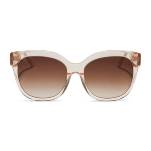 diff eyewear featuring the maya round sunglasses with a vintage rose crystal frame and brown gradient lenses front view