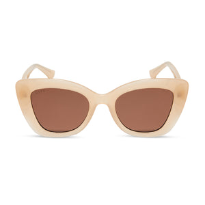 diff eyewear melody cat eye sunglasses with a milky nude frame and solid brown lenses front view