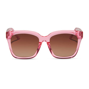 diff eyewear meredith square sunglasses with a candy pink crystal acetate frame and brown gradient lenses front view