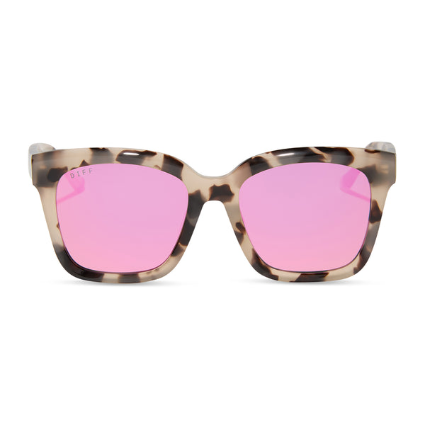swatch for MEREDITH - CREAM TORTOISE + PINK MIRROR SUNGLASSES