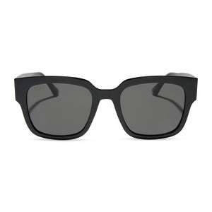 diff eyewear morgan square sunglasses with a black frame and grey lenses front view