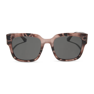 diff eyewear morgan square sunglasses with a blush tortoise frame and grey lenses front view