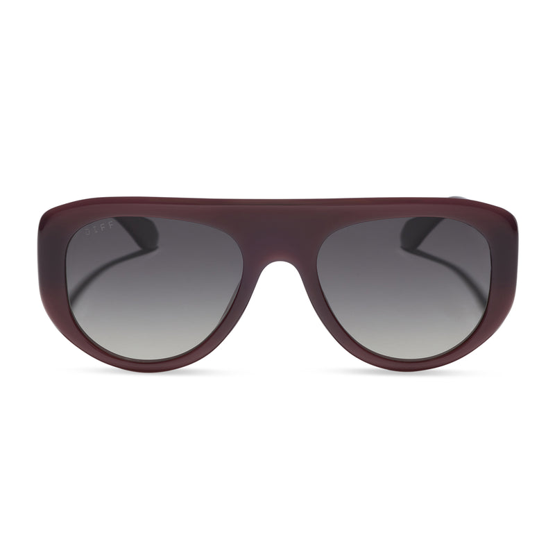 diff eyewear morgan oversized navigator sunglasses with a cocoa powder brown acetate frame and grey gradient polarized lenses front view