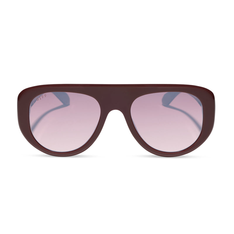 diff eyewear featuring the morgan oversized navigator sunglasses with a rugby red acetate frame and burgundy gradient lenses front view