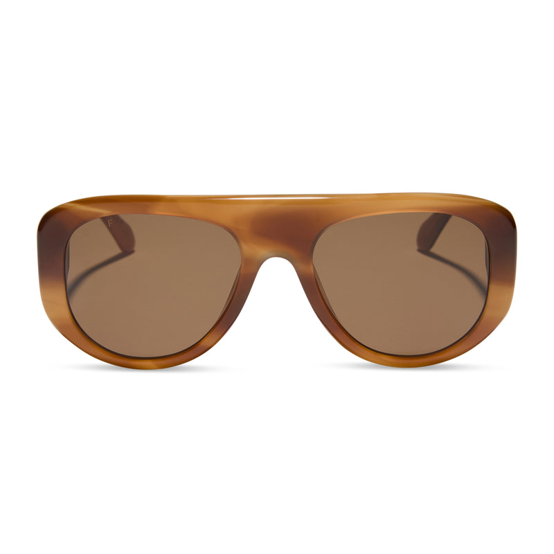 diff eyewear featuring the morgan shield sunglasses with a tawny tortoise frame and brown lenses front view