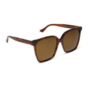 iconica diff eyewear naomi square oversized sunglasses with a salted caramel tortoise acetate frame and brown polarized lenses angled view