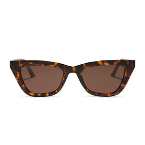 diff eyewear noelle cat eye sunglasses with a dark tortoise frame and brown lenses front view