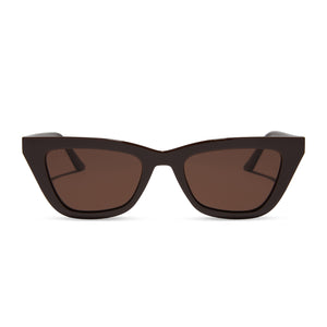 diff eyewear noelle cat eye sunglasses with a mahogany frame and brown lenses front view