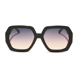 diff eyewear featuring the nola hexagon sunglasses with a black acetate frame and twilight gradient lenses front view