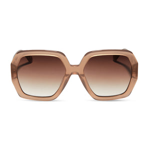 diff eyewear featuring the nola hexagon sunglasses with a warm taupe acetate frame and brown gradient lenses front view