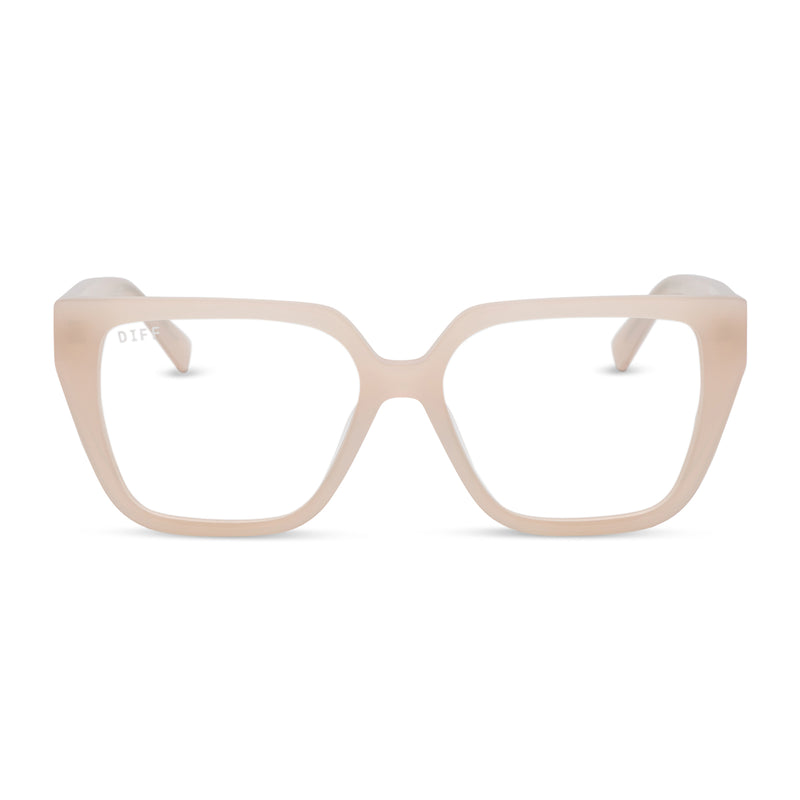 diff eyewear featuring the olive square prescription glasses with a milky blush acetate frame front view