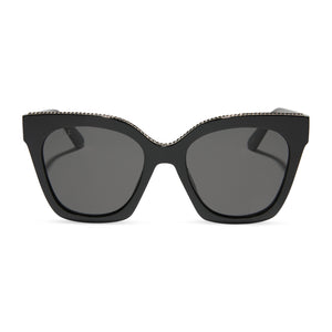 diff eyewear featuring the paris square sunglasses with a black frame and grey lenses front view