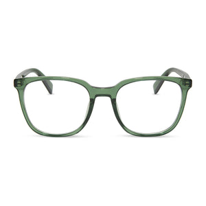 diff eyewear featuring the parker square prescription glasses with a sage green crystal frame front view