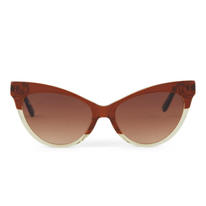 patricia nash x diff eyewear monroe cat eye sunglasses with a british tan frame and brown gradient lenses front view
