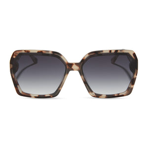 diff eyewear presley square sunglasses with a cream tortoise acetate frame and grey gradient lenses front view