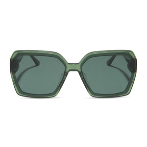 diff eyewear featuring the presley square sunglasses with a sage green crystal frame and g15 lenses front view